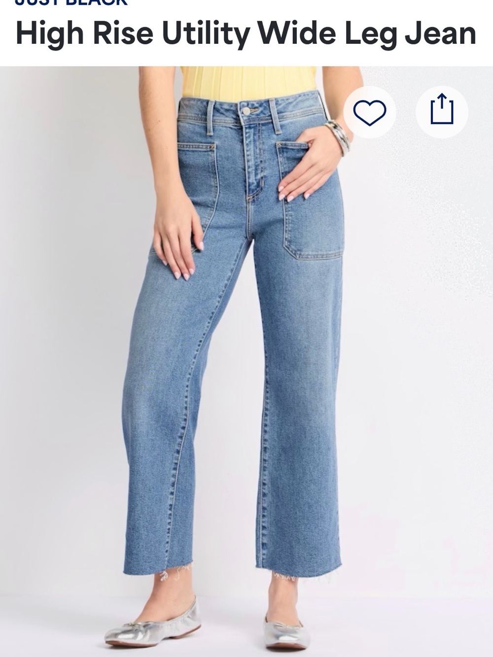 Just Black Light Blue High-Rise Utility Wide Leg Jeans